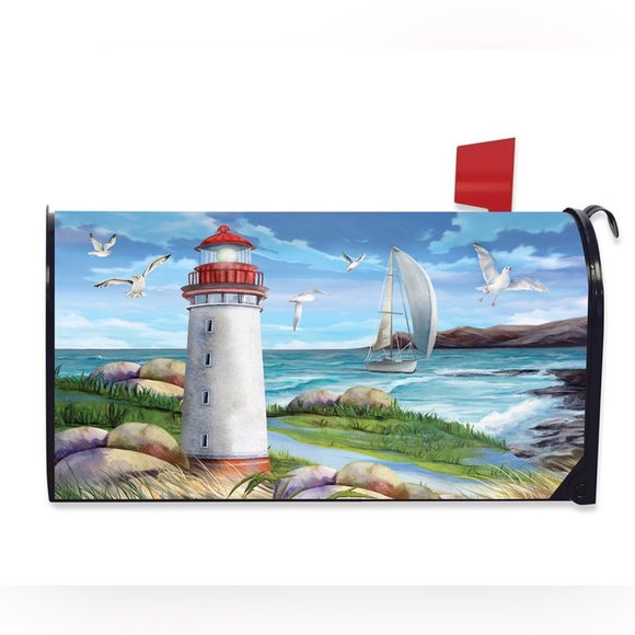 Briarwood Lane Lighthouse Sailboat Beach Summer Magnetic Mailbox Cover-Standard - Picture 1 of 7